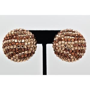 Bellini Formart Vintage Crystal Clip On Earrings Round Tiger Signed 1980s BinBK